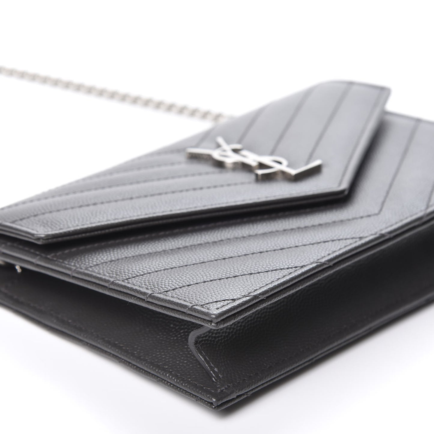 Grain De Poudre Matelasse Chevron Monogram Envelope Chain Wallet Coal