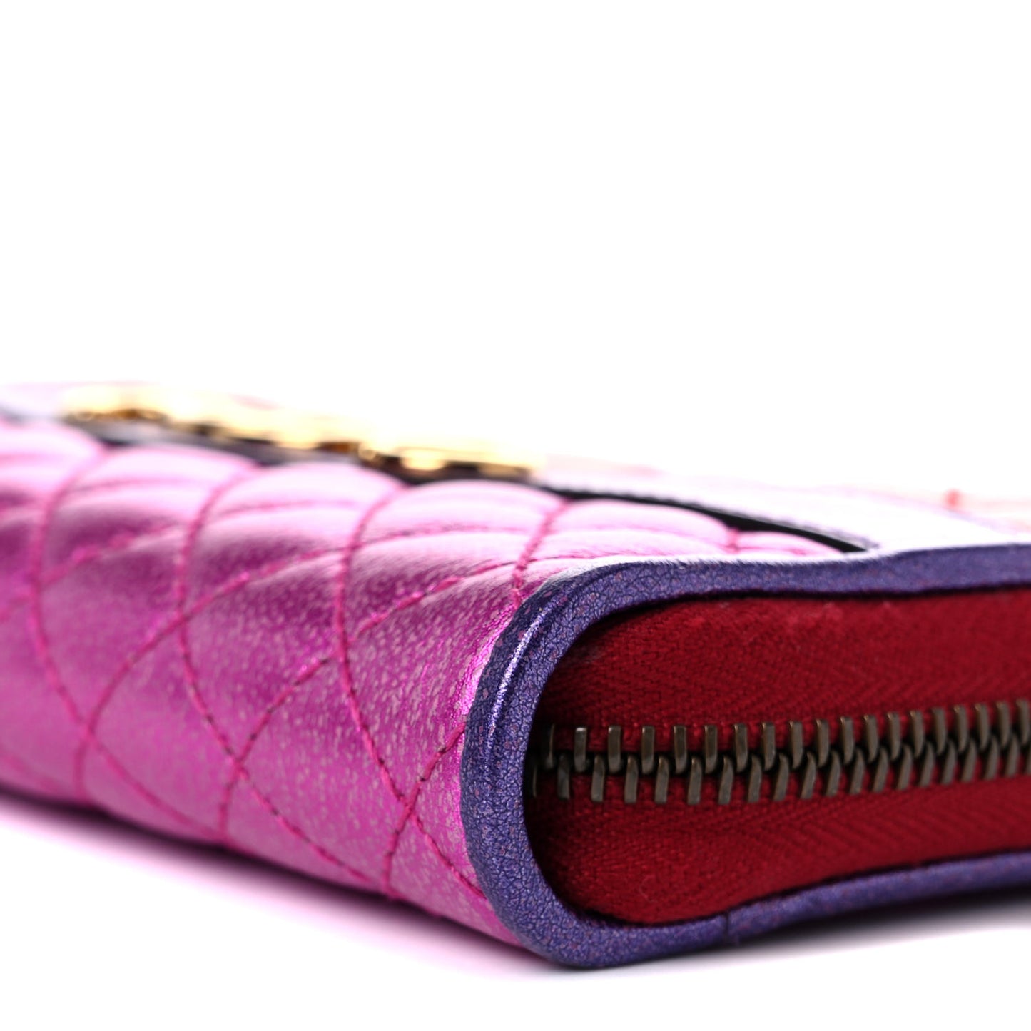 Laminated Nappa Trapuntata Zumi Zip Around Wallet Rosso Fuxia Bizantin