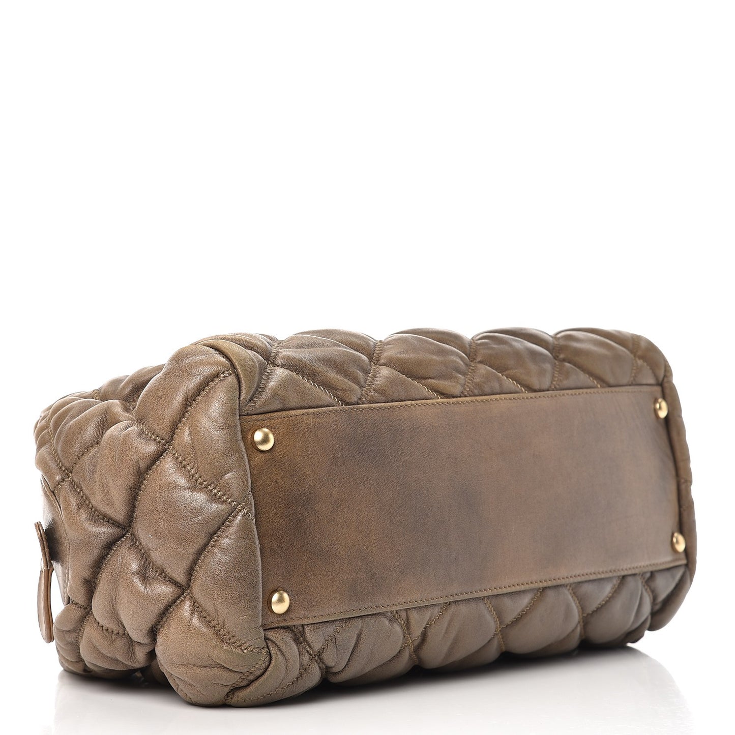 Lambskin Bubble Quilt Bowler Dark Beige