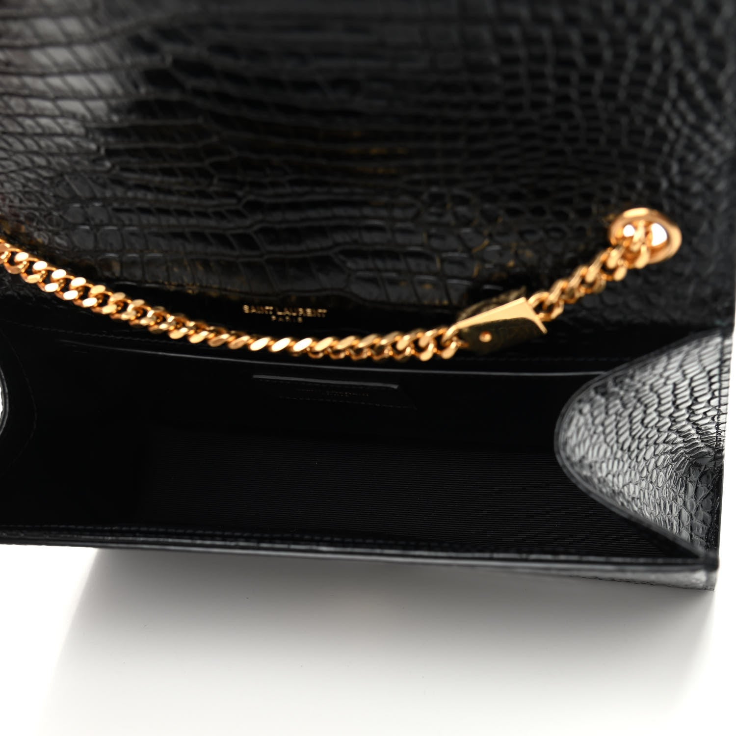 Saint Laurent Calfskin Crocodile Embossed Medium Classic Monogram Kate Tassel Satchel Black 5 of 8