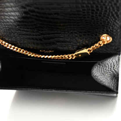 Saint Laurent Calfskin Crocodile Embossed Medium Classic Monogram Kate Tassel Satchel Black 5 of 8