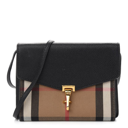 Burberry Derby Calfskin House Check Small Macken Crossbody Bag Black 1 of 14