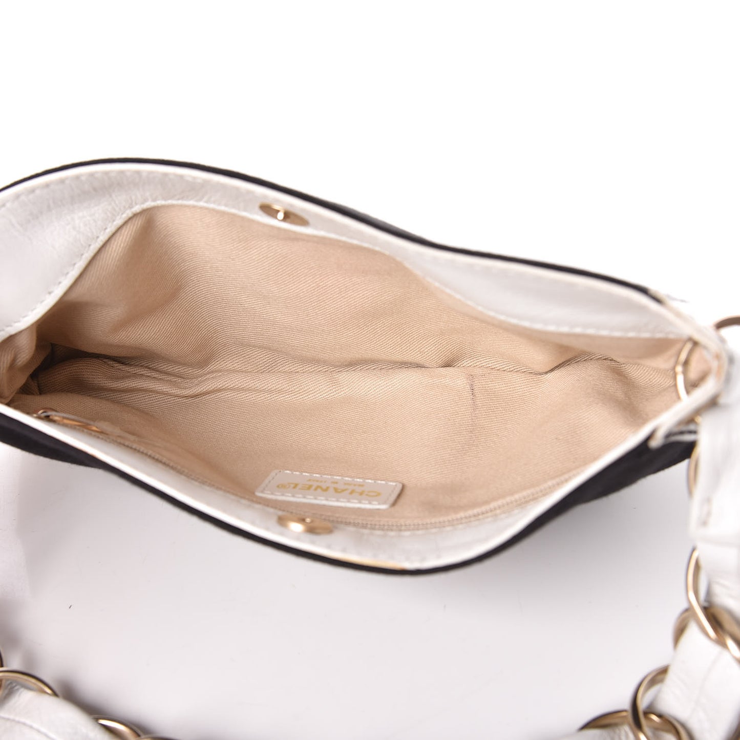 Lambskin Canvas CC Small Olsen Chain Shoulder Bag White Black