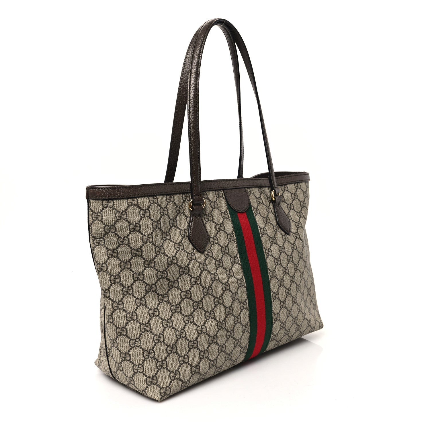 Gucci GG Supreme Monogram Textured Calfskin Web Medium Ophidia Shopping Tote Beige Ebony New Acero 3 of 11