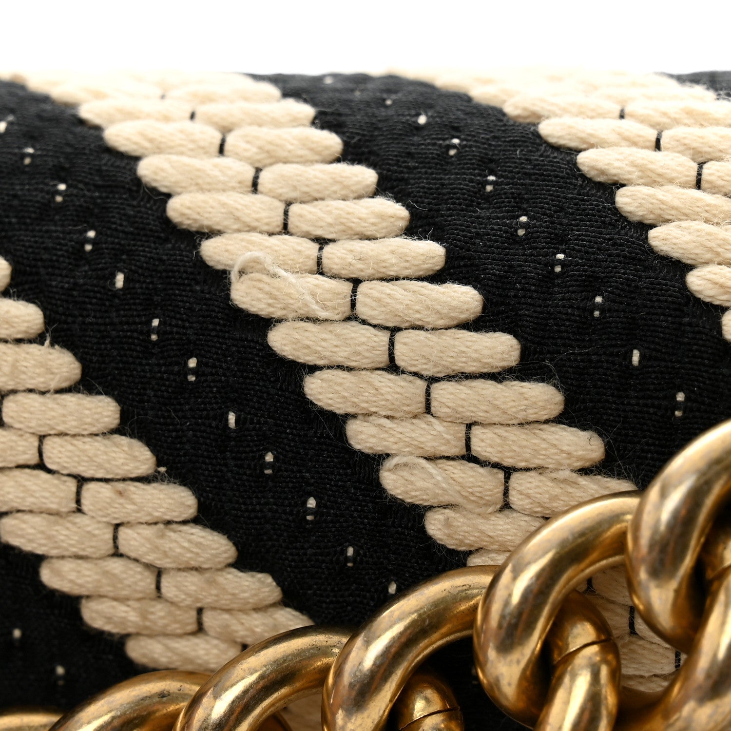 Chanel Fabric Chevron Braided Medium Boy Flap Black White 11 of 13