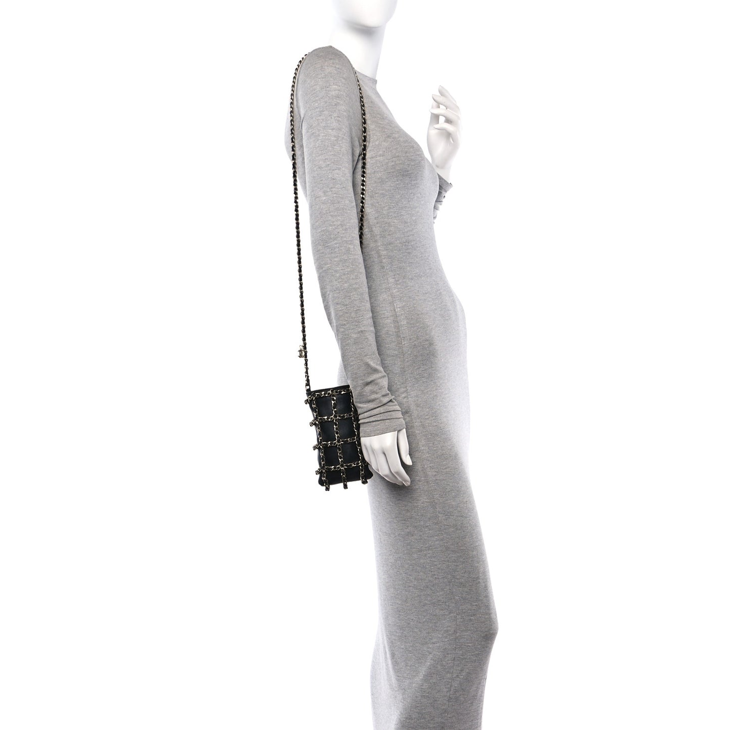 Lambskin Tech Me Out Clutch With Chain Black