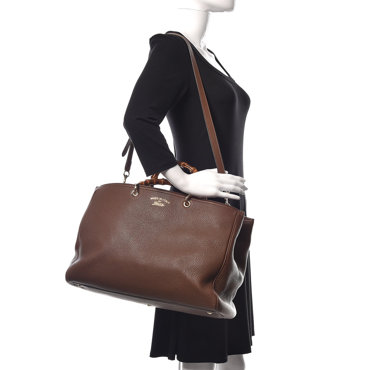 Gucci Cellarius Calfskin Large Bamboo Shopper Tote Acero 2 of 10