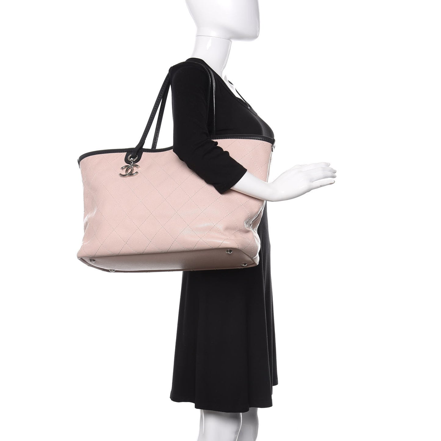 Grained Calfskin Large Shopping Fever Tote Light Pink