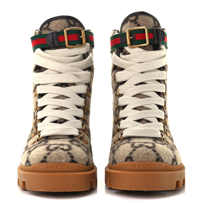 Gucci Covered Wool GG Monogram Womens Lace Up Combat Ankle Boots 39 Beige Ebony Black 2 of 12