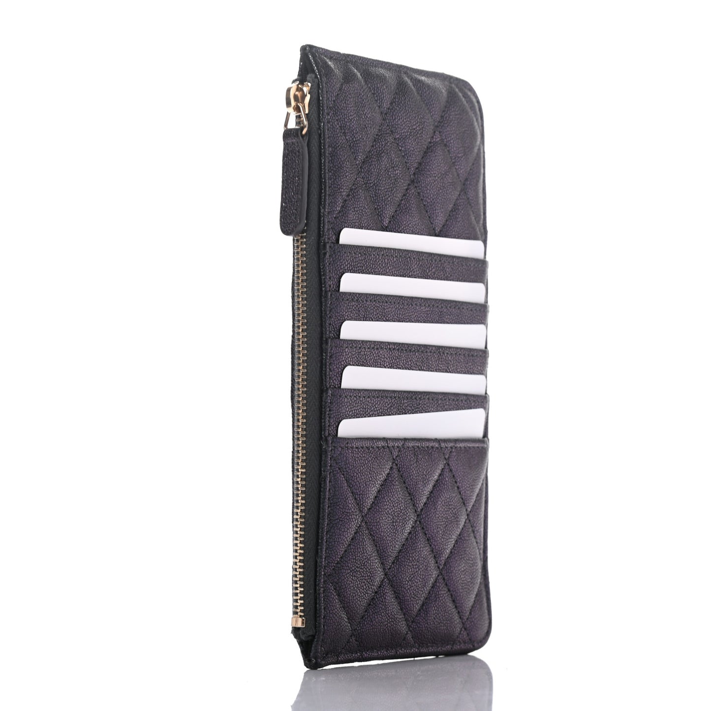 Iridescent Caviar Quilted Classic Flat Wallet Pouch Black