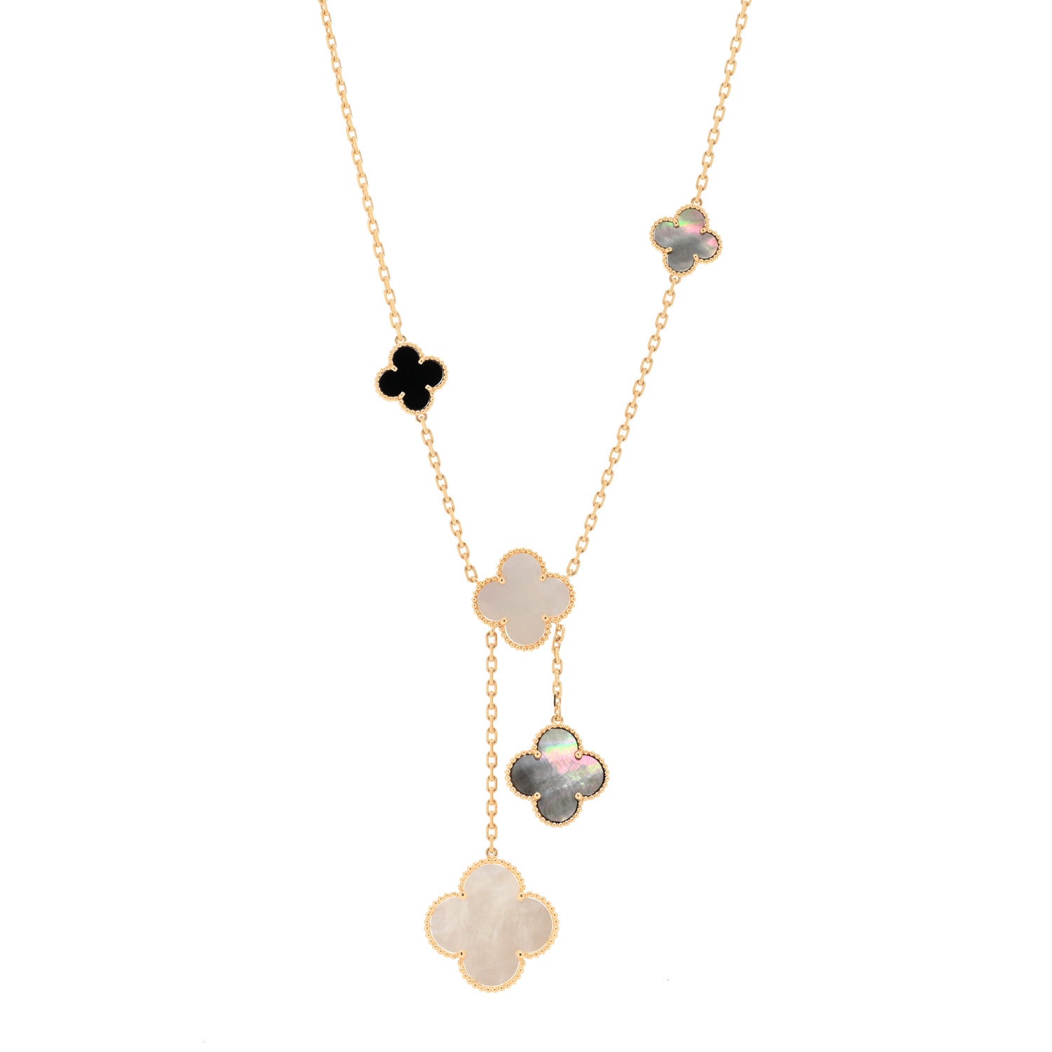 Van Cleef & Arpels 18K Yellow Gold Mother of Pearl Onyx 6 Motifs Magic Alhambra Necklace 1 of 3