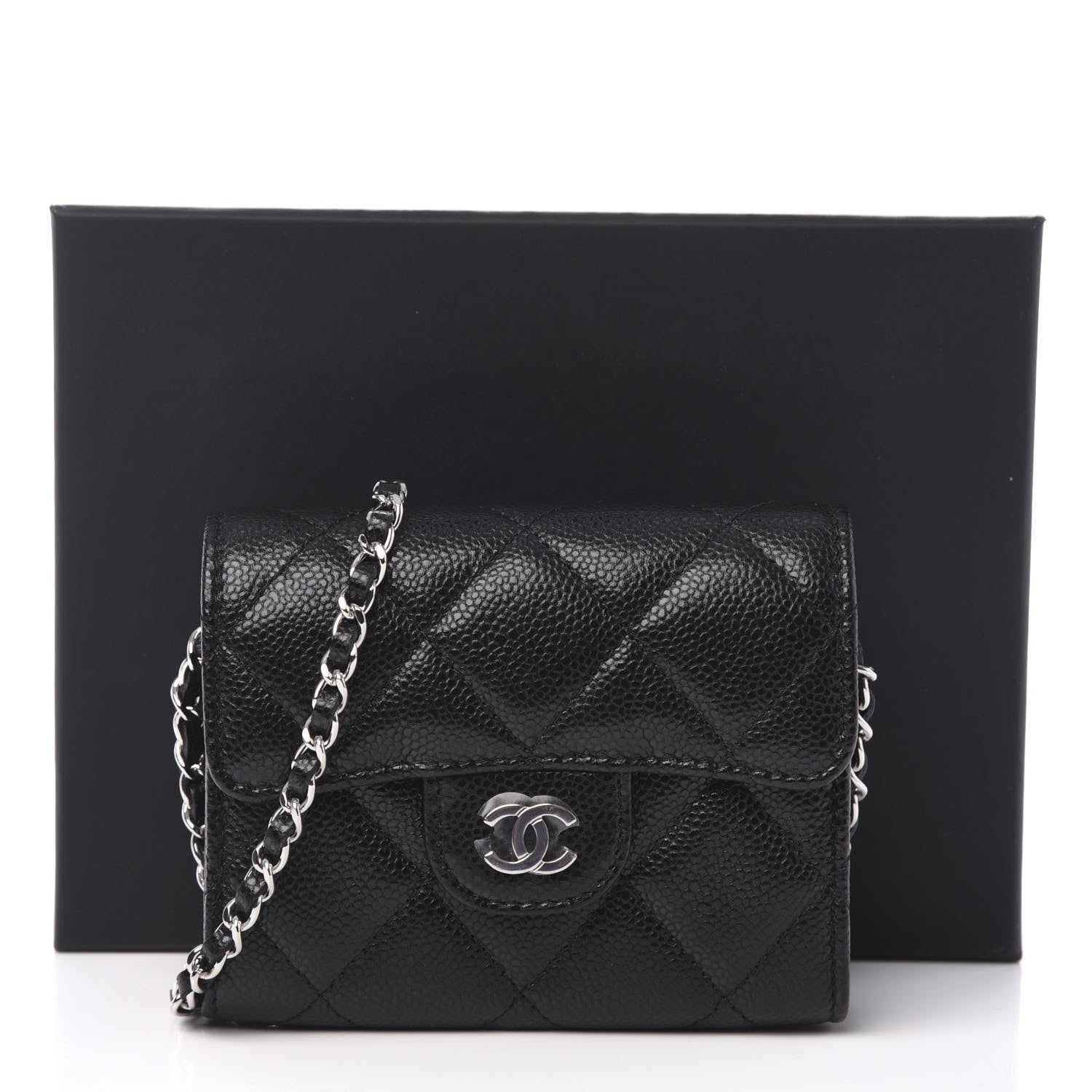 Chanel Caviar Quilted Flap Card Holder On Chain Black 11 of 11