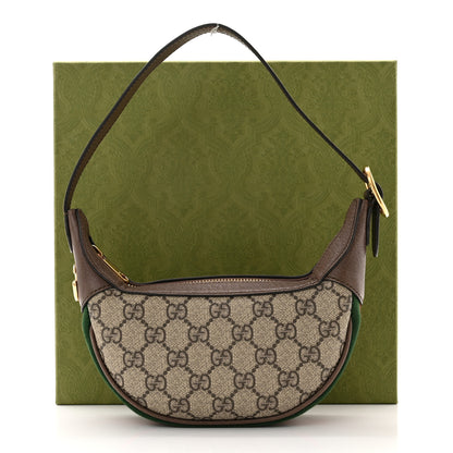 Gucci GG Supreme Monogram Textured Calfskin Web Mini Ophidia Half Moon Hobo Beige Ebony New Acero 12 of 12