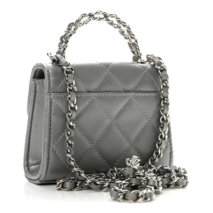 Chanel Metallic Lambskin Quilted Mini Chain CC Top Handle Clutch With Chain Silver 2 of 11