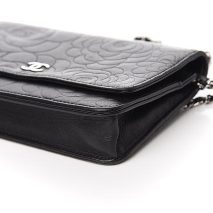 Chanel Lambskin Camellia Embossed Wallet on Chain WOC Black 10 of 11