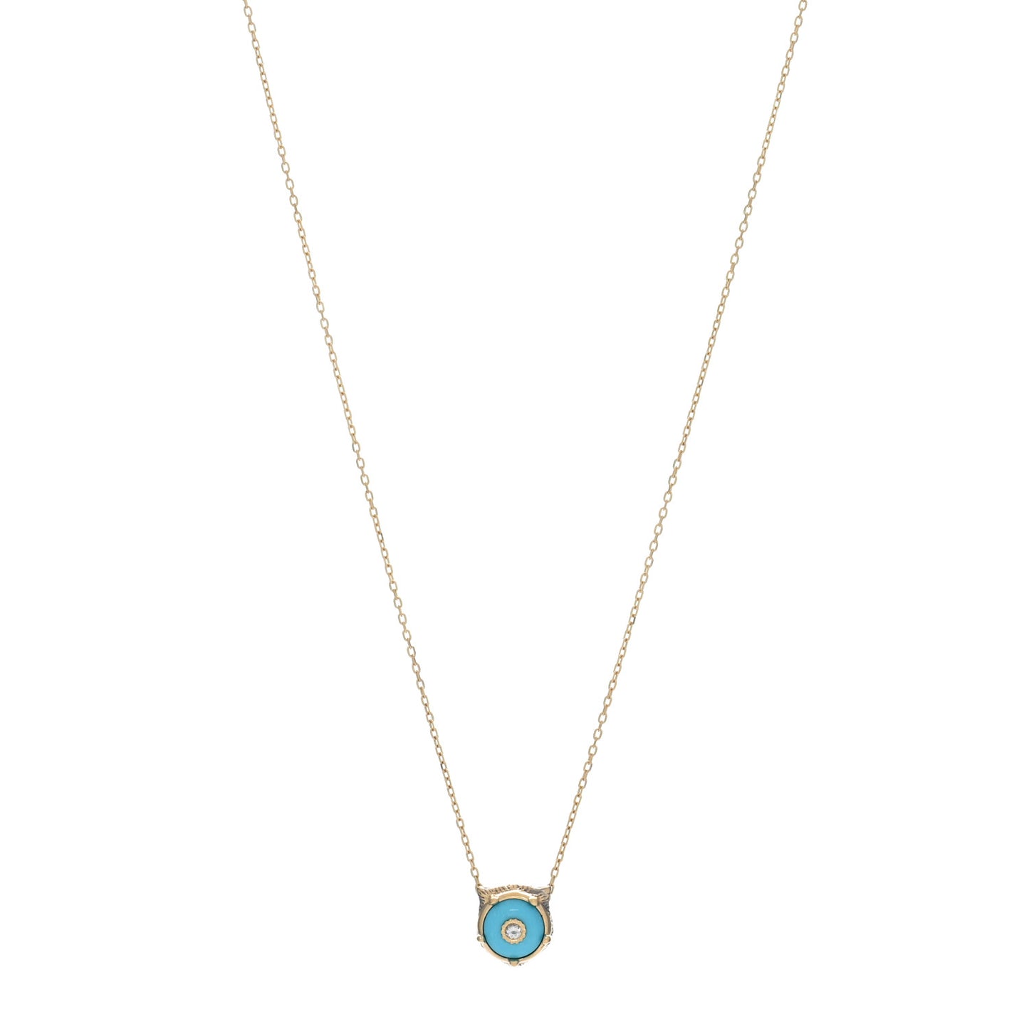 18K Yellow Gold Diamond Turquoise Le Marche Des Merveilles Feline Pendant Necklace
