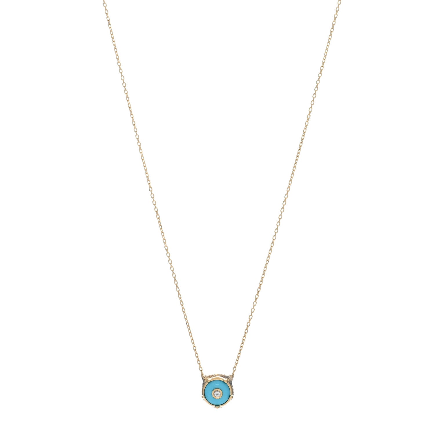 Gucci 18K Yellow Gold Diamond Turquoise Le Marche Des Merveilles Feline Pendant Necklace 1 of 5