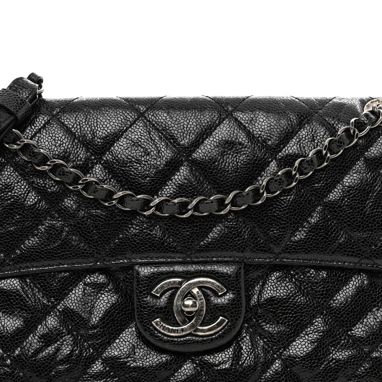 Crumpled Grained Calfskin Medium CC Crave Flap Black