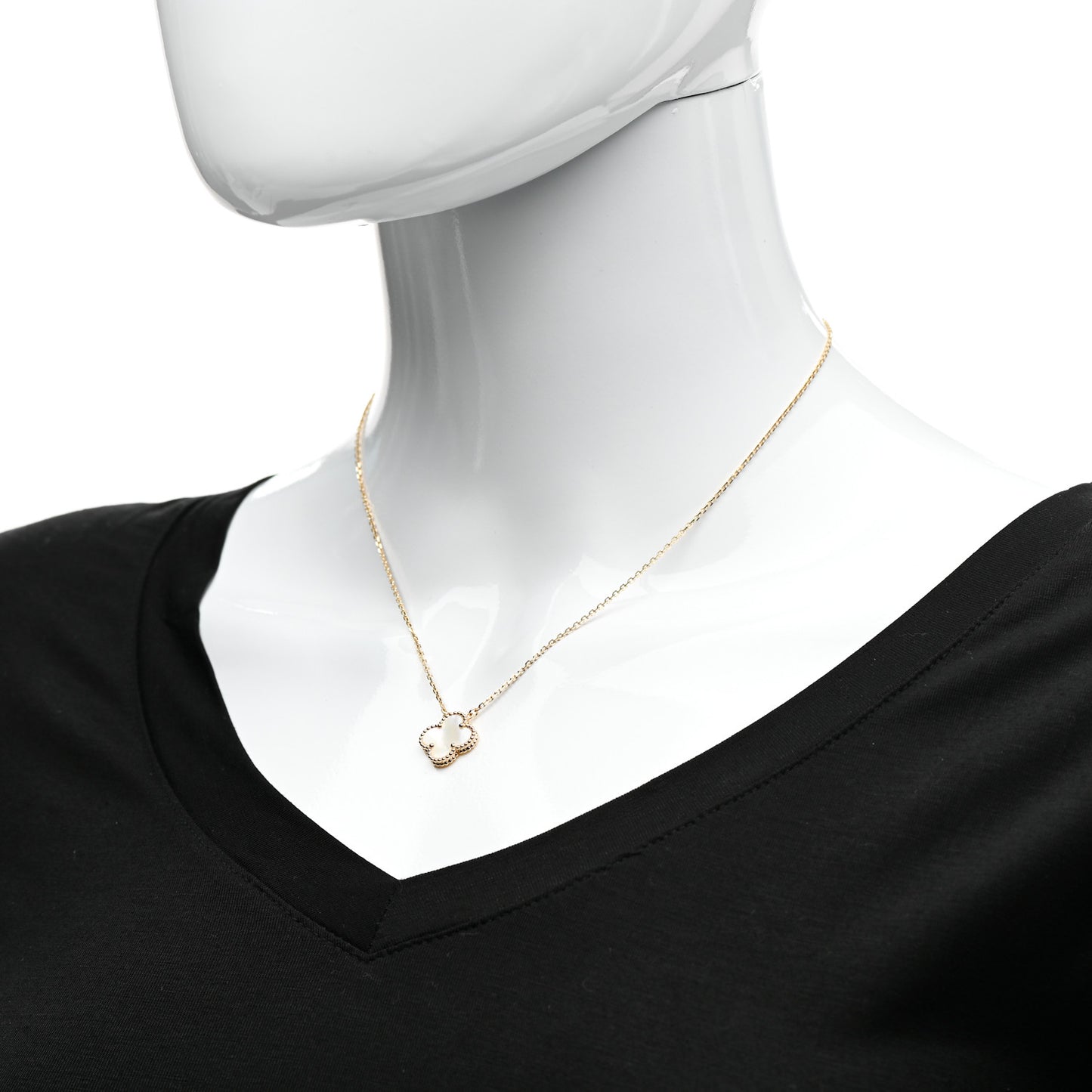 18K Yellow Gold Mother of Pearl Vintage Alhambra Pendant Necklace