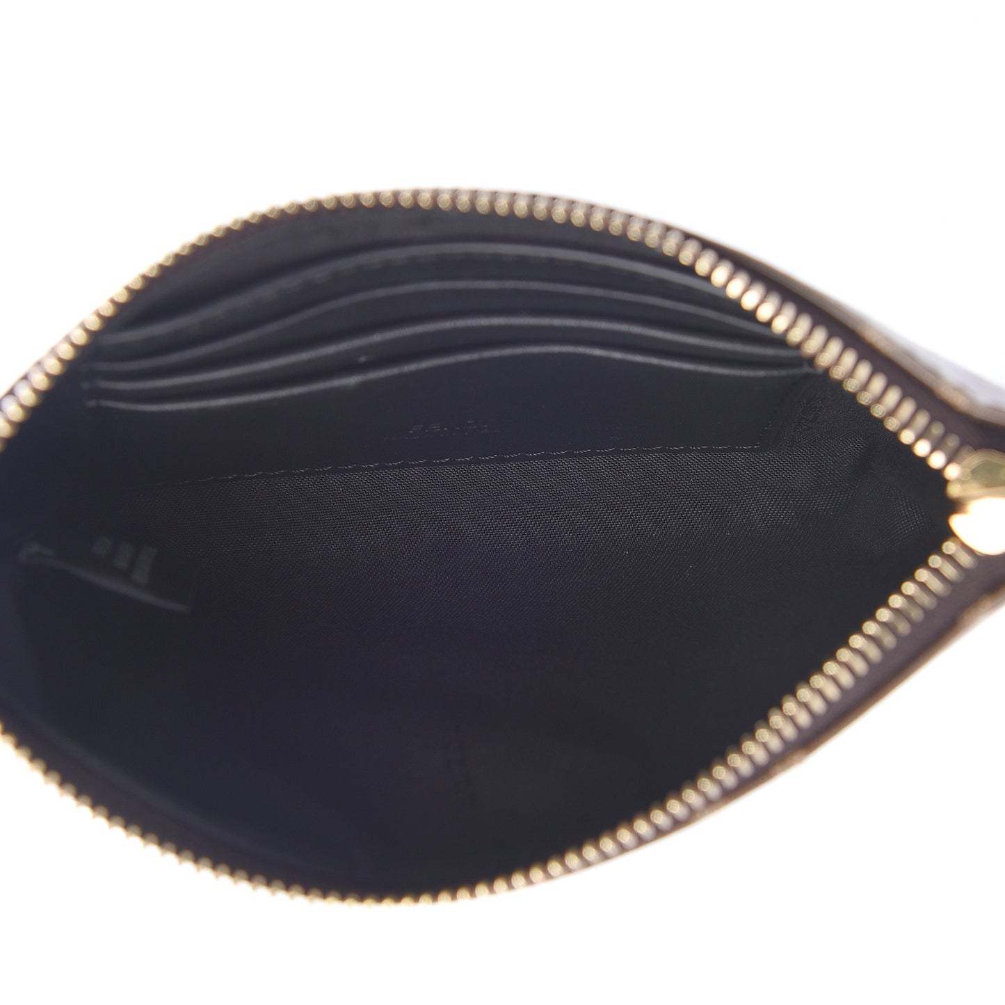 Glazed Fabric Vitello Century FF 1974 Stamp Patch XS FFreedom Flat Pouch Mogano Panna Black