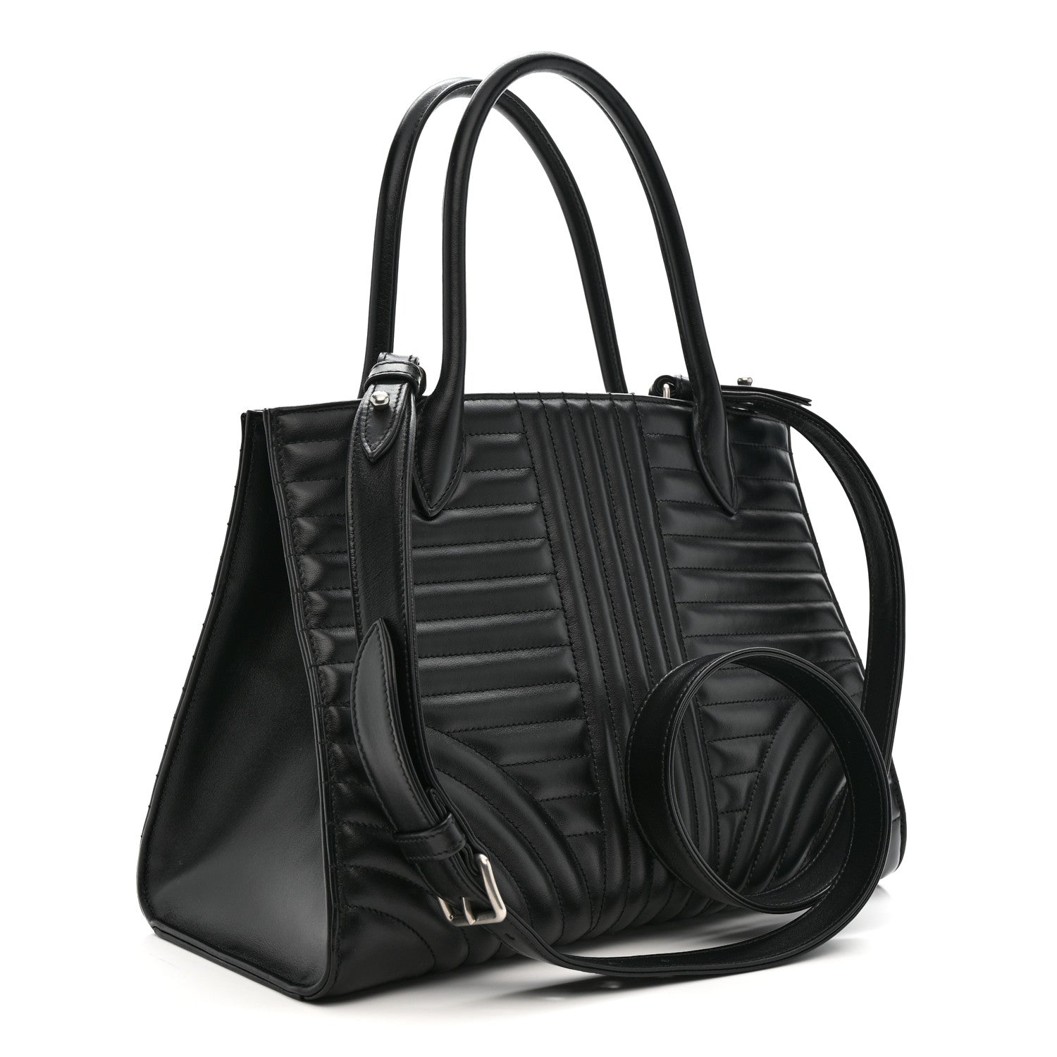 Prada Soft Calfskin Impunture Diagramme Tote Black 3 of 10
