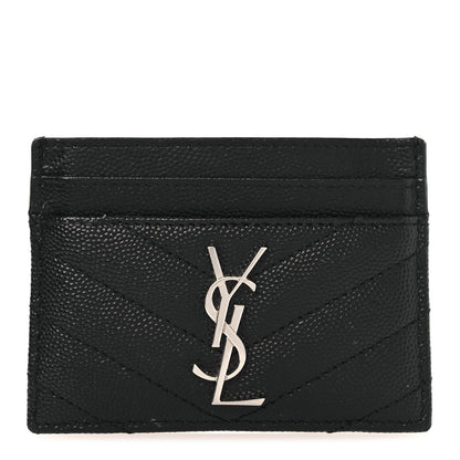 Saint Laurent Grain De Poudre Matelasse Chevron Monogram Credit Card Case Black 1 of 10