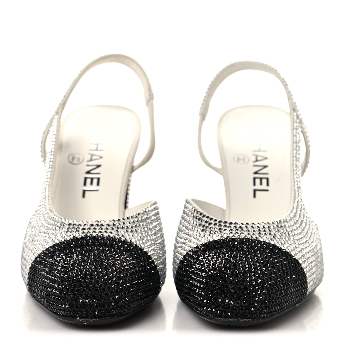 Strass Grosgrain Cap Toe CC Slingback Pumps 36.5 Silver Black