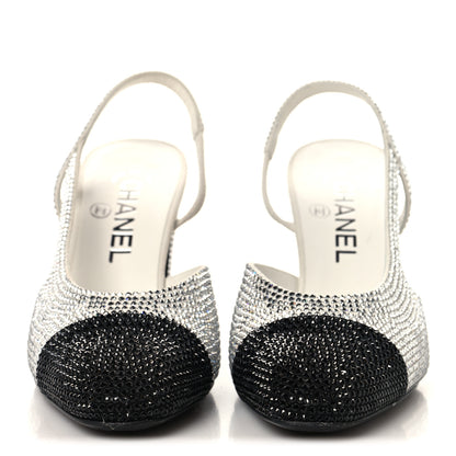 Chanel Strass Grosgrain Cap Toe CC Slingback Pumps 36.5 Silver Black 3 of 9