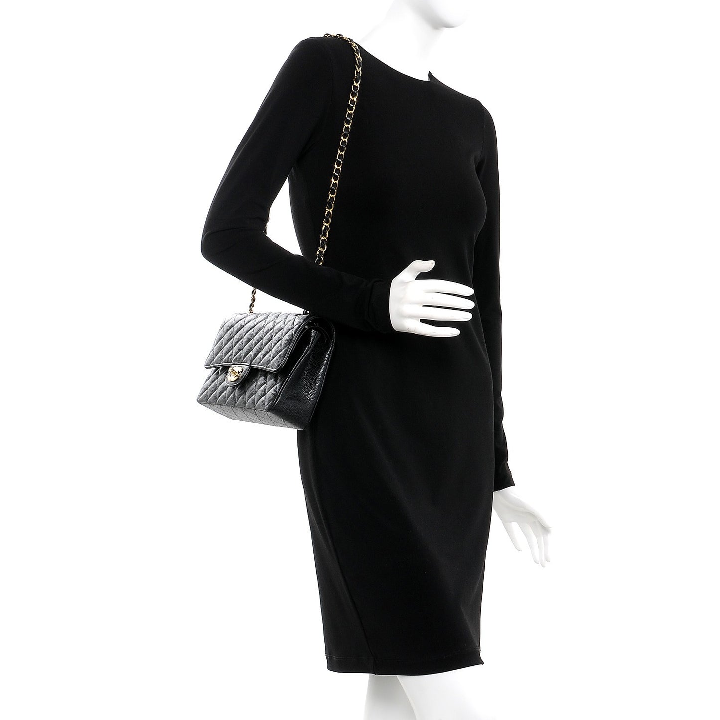 Caviar Quilted Medium Double Flap Black
