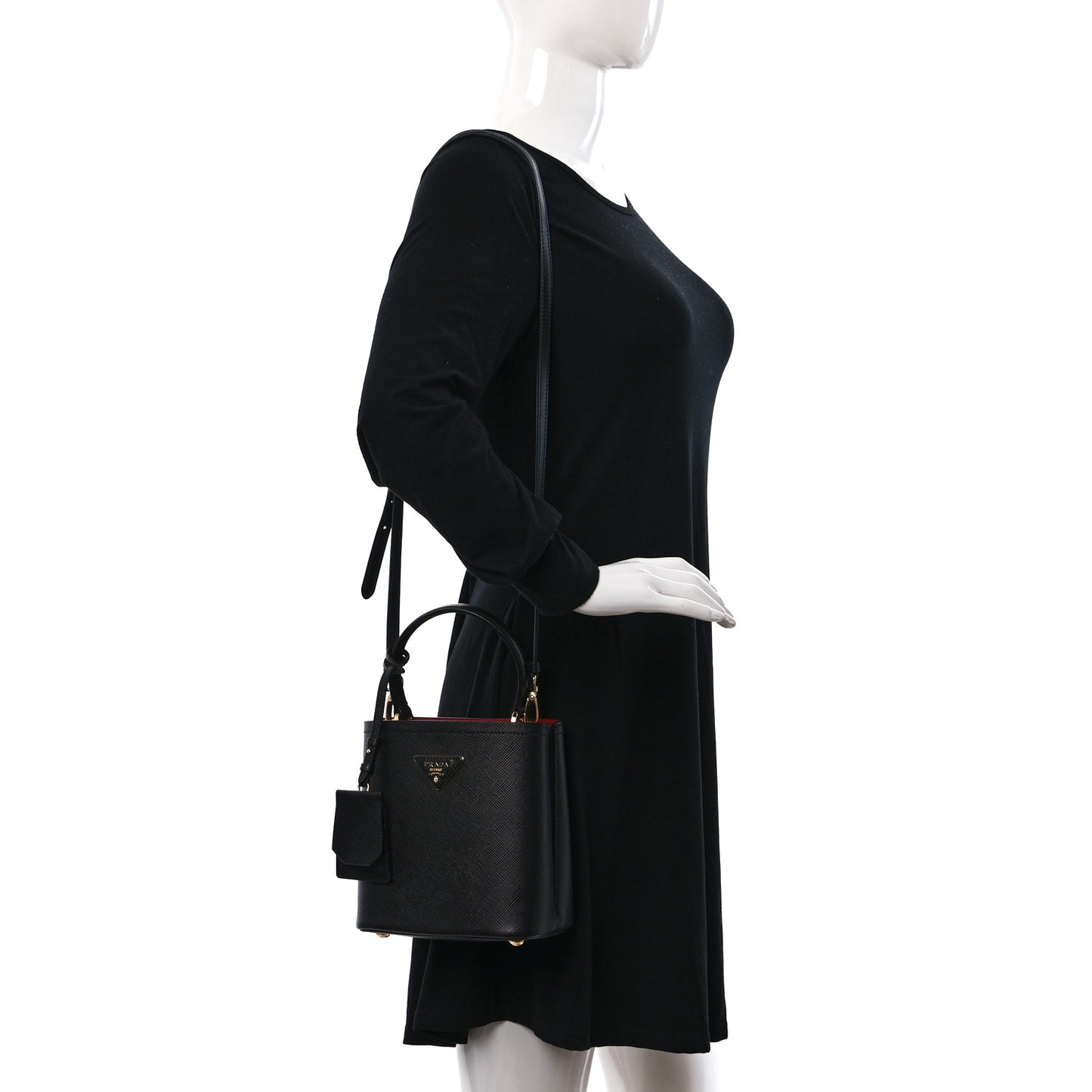 Saffiano Cuir Small Panier Bucket Bag Black Fuoco