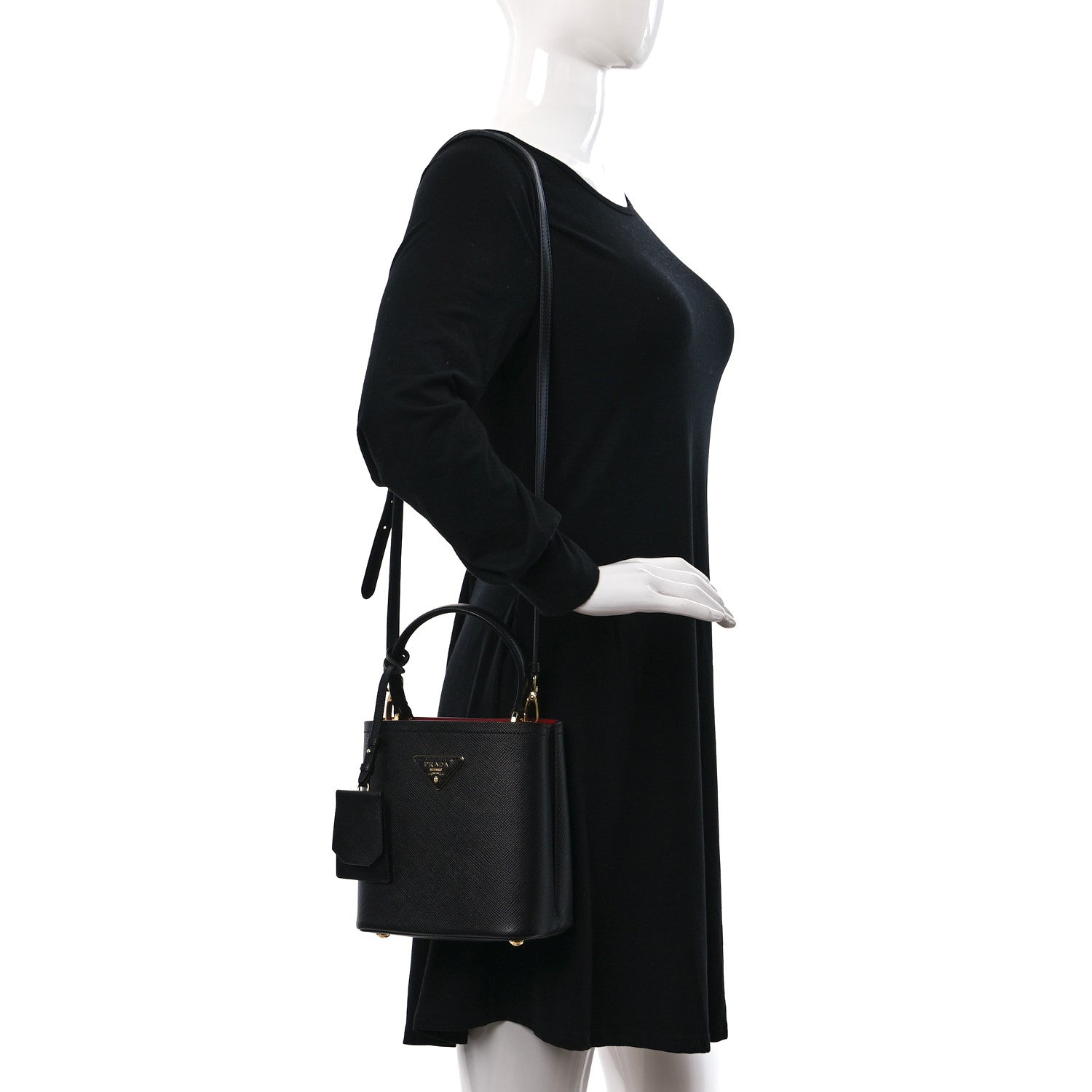 Prada Saffiano Cuir Small Panier Bucket Bag Black Fuoco 2 of 10