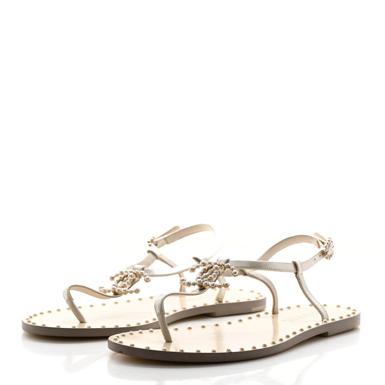 Chanel Iridescent Glazed Calfskin Pearl CC Thong Sandals 39 White 3 of 8