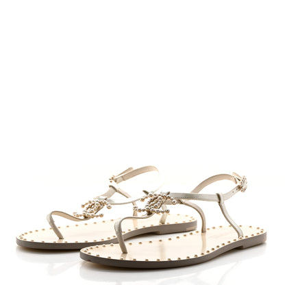 Chanel Iridescent Glazed Calfskin Pearl CC Thong Sandals 39 White 3 of 8