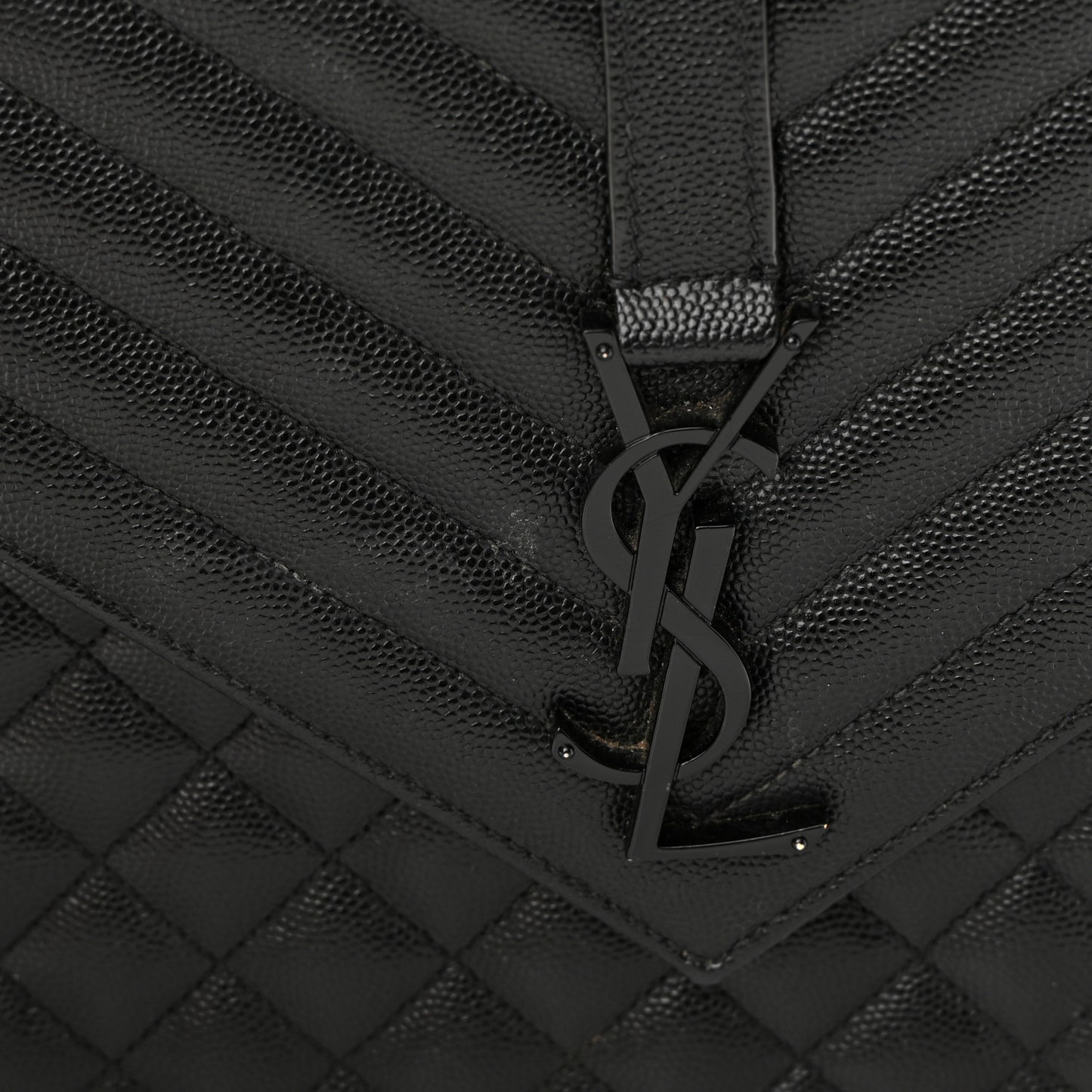 Grain De Poudre Textured Mixed Matelasse Large Triquilt Monogram Monochrome Satchel Black