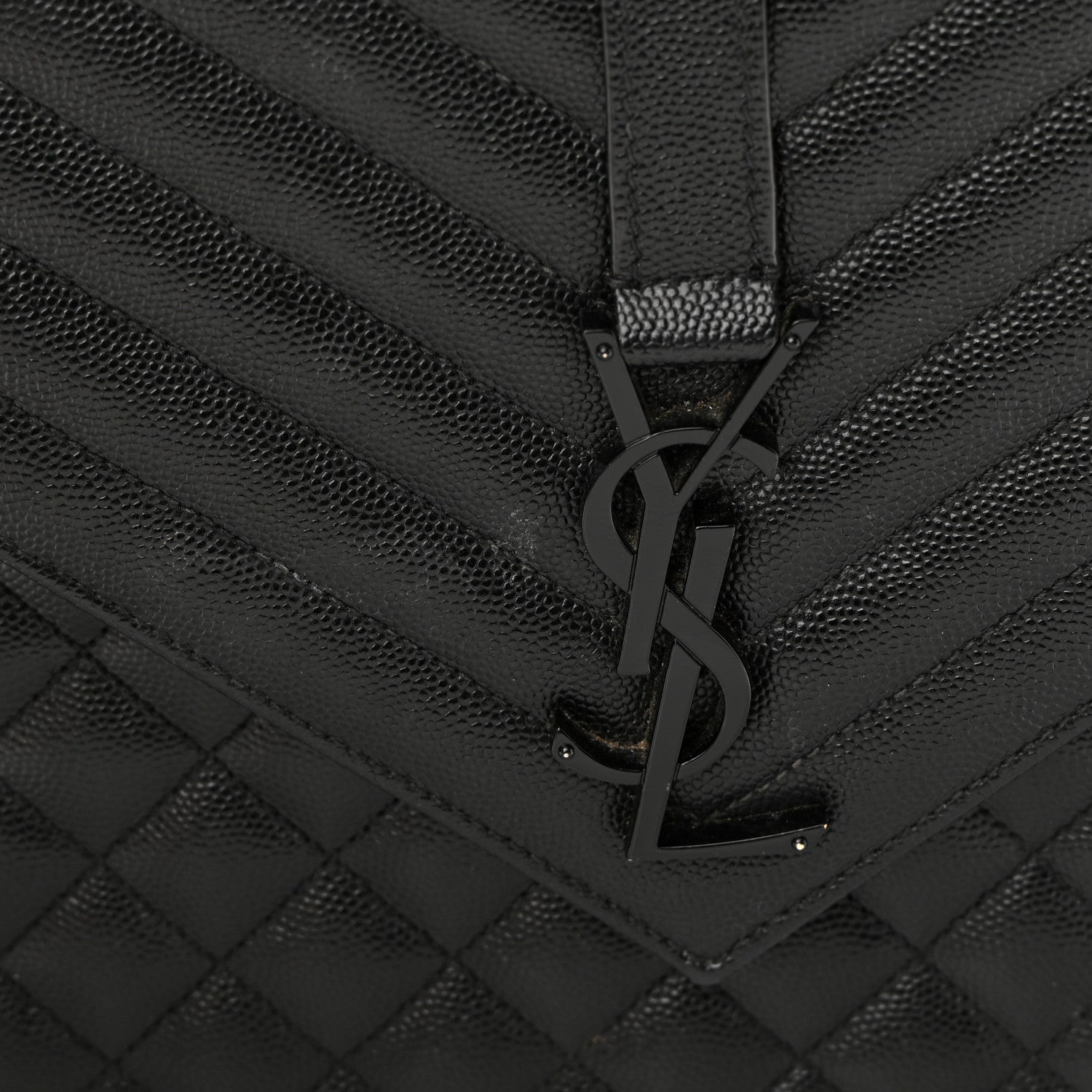 Saint Laurent Grain De Poudre Textured Mixed Matelasse Large Triquilt Monogram Monochrome Satchel Black 11 of 13