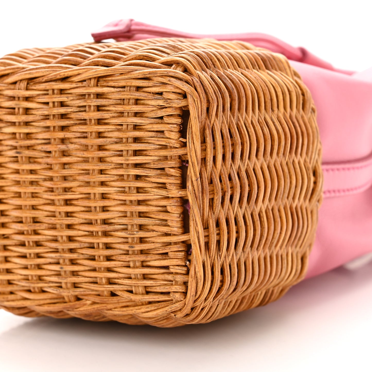 Grace Lux Calfskin Rattan Woven Bucket Drawstring Crossbody Bag Begonia Miel