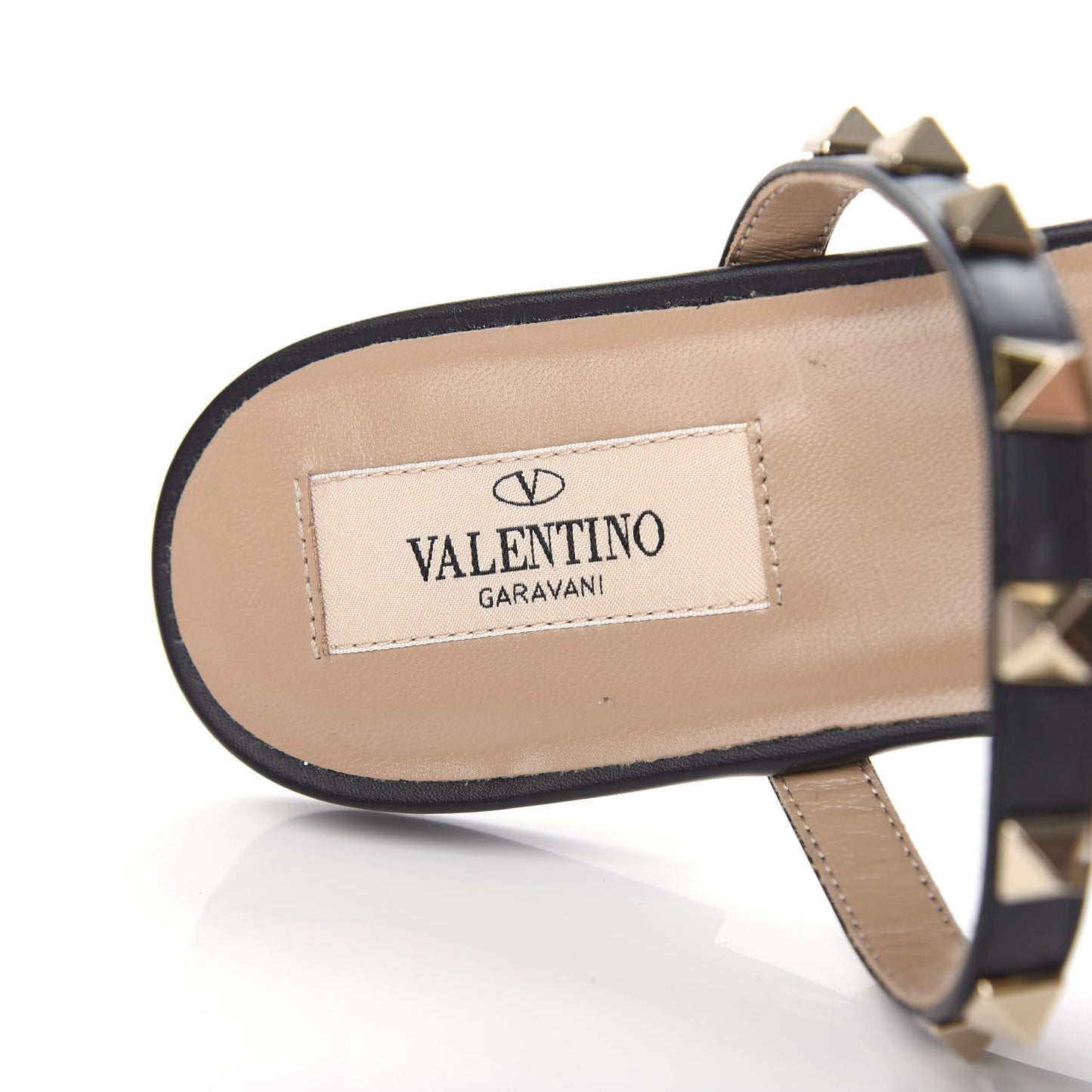 Pebbled Calfskin Rockstud Flat Cage Mules 38.5 Black