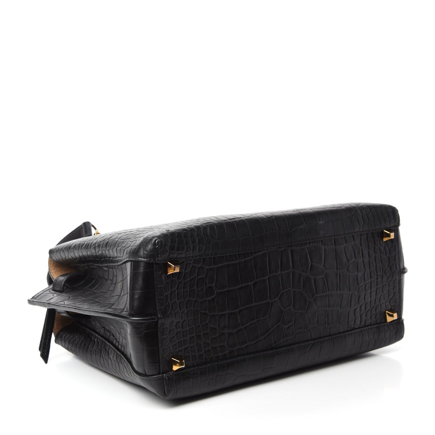 Calfskin Crocodile Embossed Medium Milla Tote Black