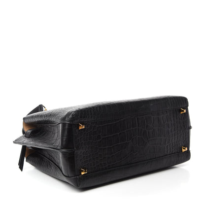 MCM Calfskin Crocodile Embossed Medium Milla Tote Black 4 of 8