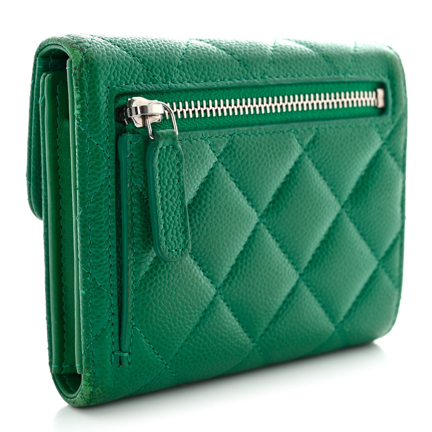 Chanel Caviar Quilted Compact Flap Wallet Green 3 of 15
