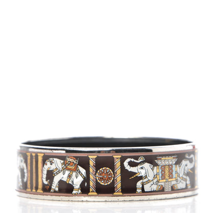 Hermes Enamel Printed Elephant Torana Wide Bracelet 65 Black 3 of 6