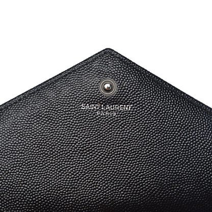 Saint Laurent Grain De Poudre Matelasse Chevron Monogram Chain Wallet Black 6 of 10