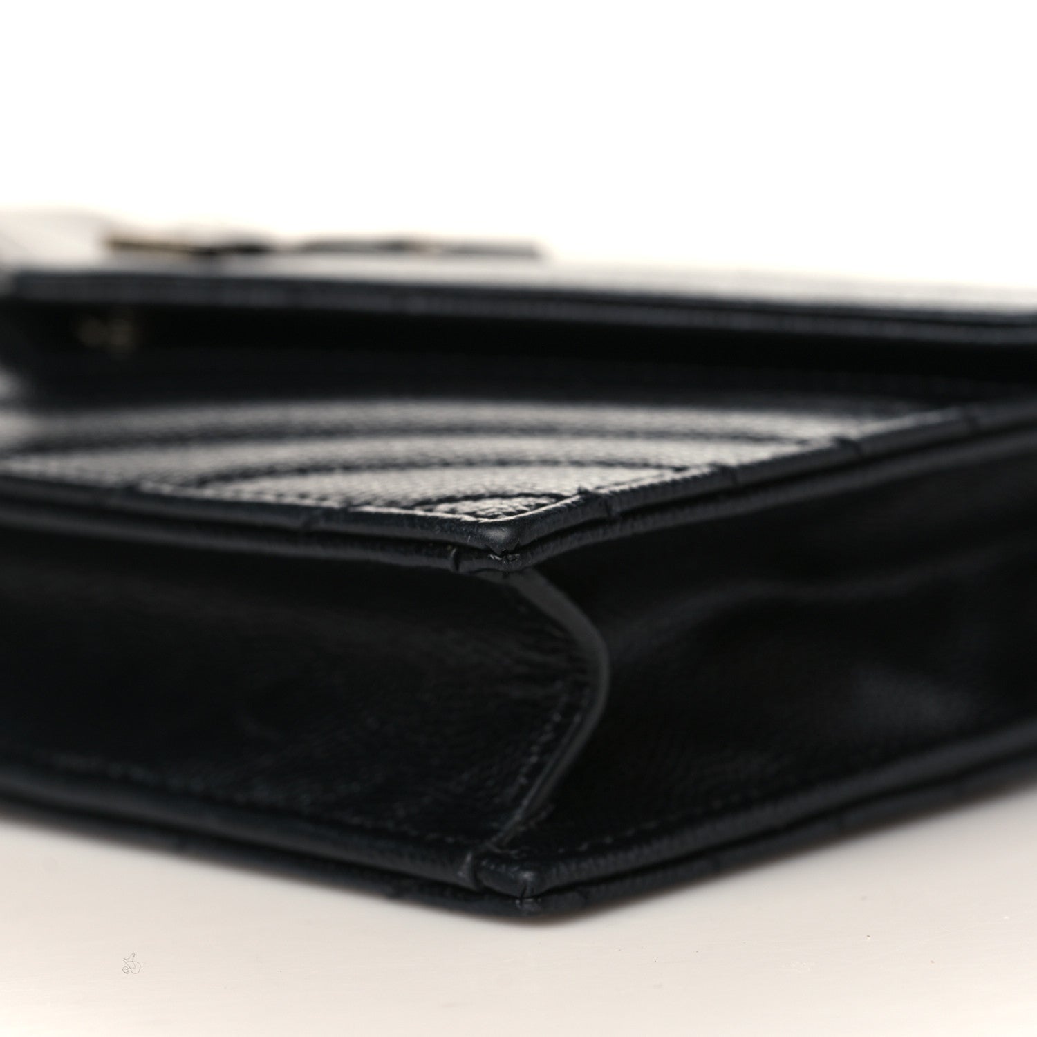 Saint Laurent Grain De Poudre Matelasse Chevron Monogram Envelope Chain Wallet Black 8 of 8
