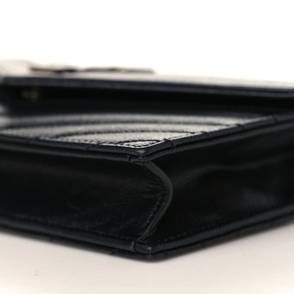 Saint Laurent Grain De Poudre Matelasse Chevron Monogram Envelope Chain Wallet Black 8 of 8