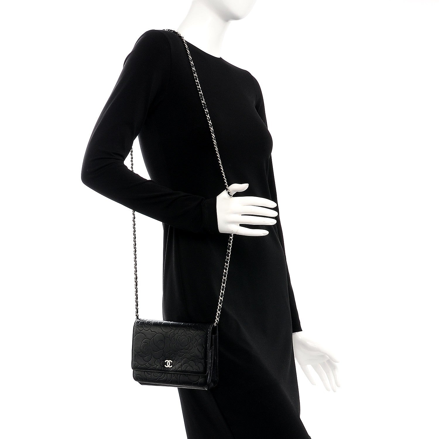 Chanel Lambskin Camellia Wallet on Chain WOC Black 2 of 7