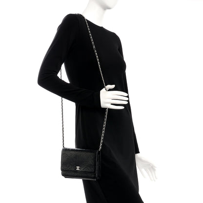 Chanel Lambskin Camellia Wallet on Chain WOC Black 2 of 7