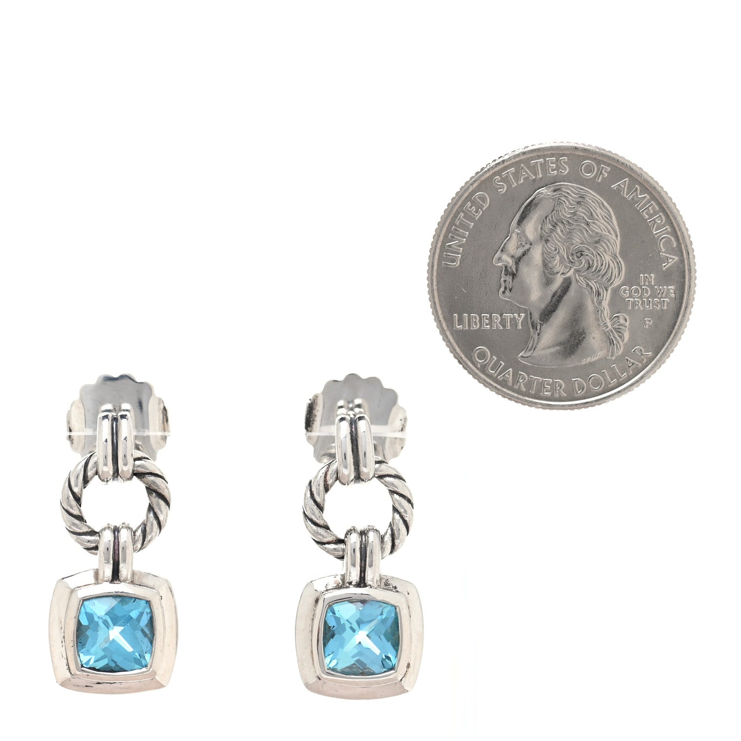 Sterling Silver Blue Topaz 7mm Renaissance Drop Earrings