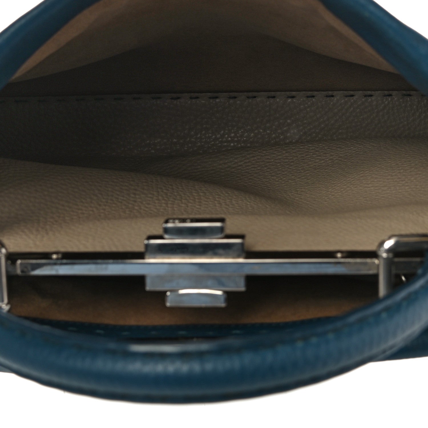 Fendi Cuoio Romano Selleria Bi-Color Medium Peekaboo Iconic Satchel Blue Latte 8 of 16