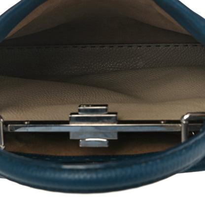 Fendi Cuoio Romano Selleria Bi-Color Medium Peekaboo Iconic Satchel Blue Latte 8 of 16