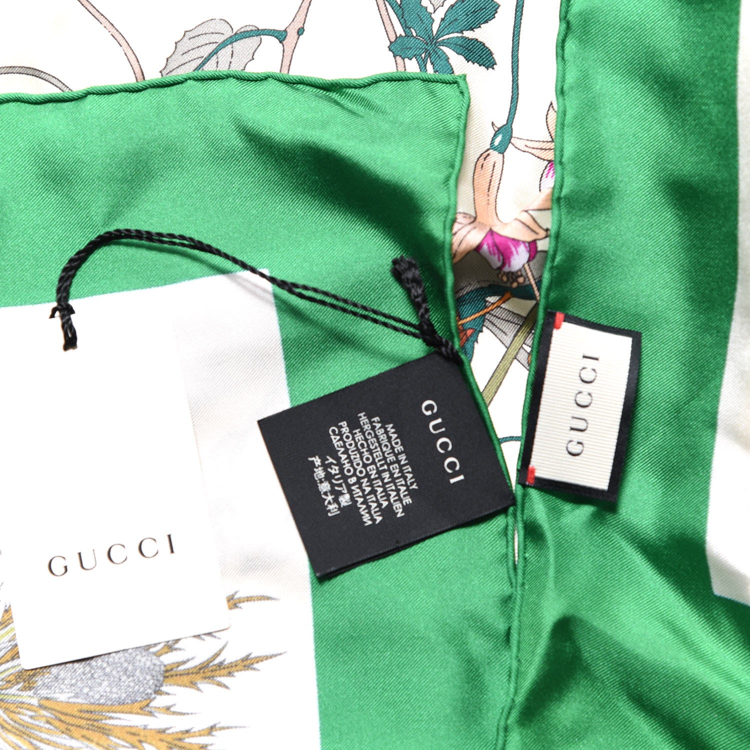 Gucci Silk Flora Gothic Square Scarf Ivory Dark Green 3 of 3